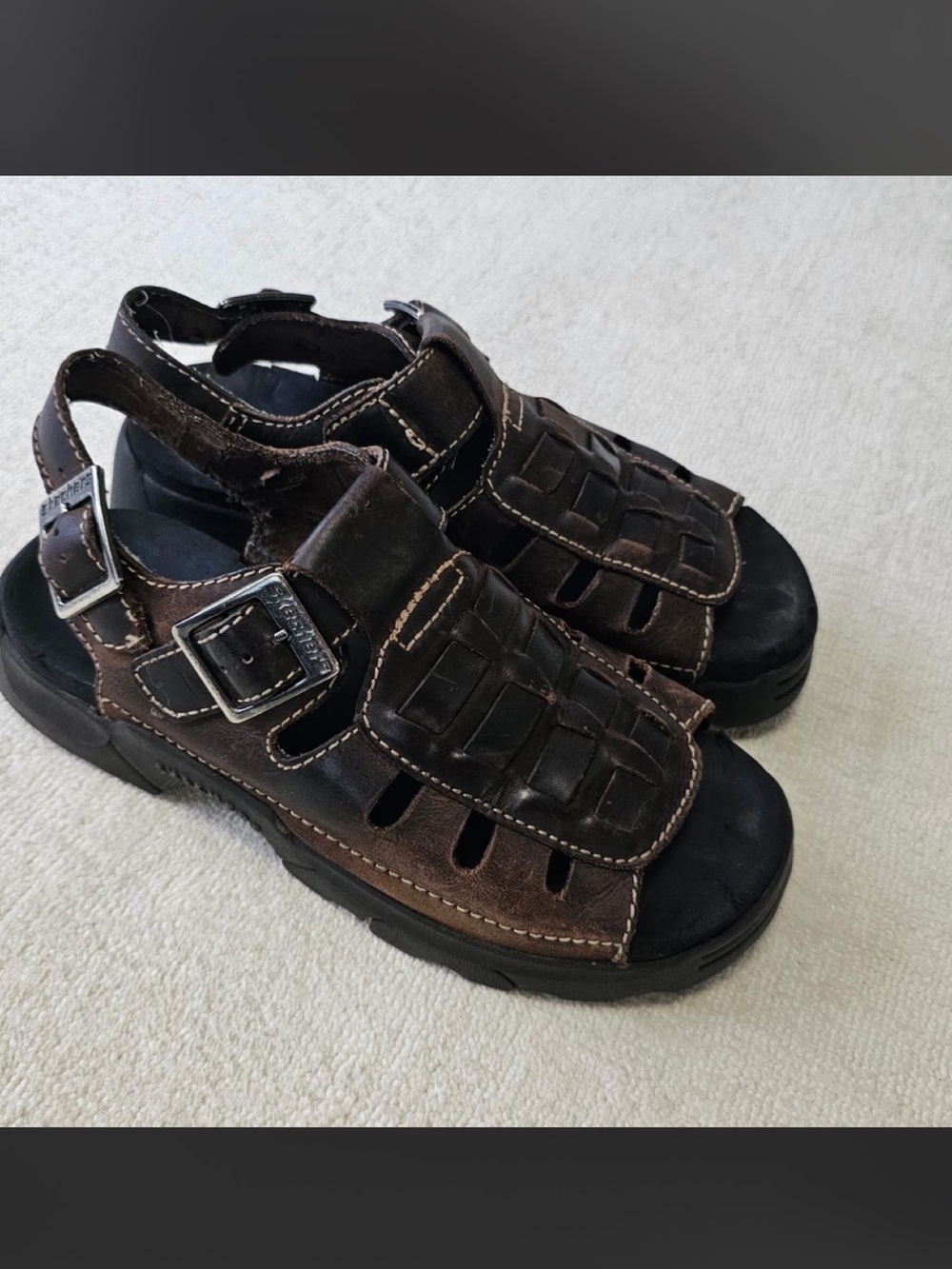 Vintage y2k 90s Brown leather Skechers jammers sandals with buckle detail